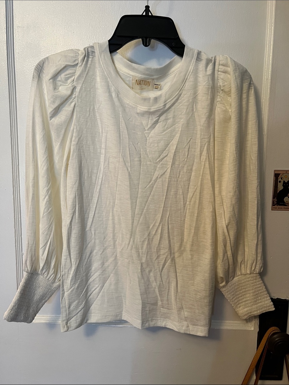 Nation LTD White Puff-Sleeve Rusched Lauren Long Sleeve Tee